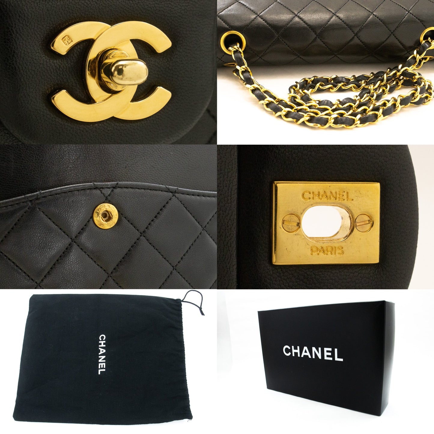 Sac à bandoulière CHANEL Classic Double Flap 10" en chaîne, noir, en agneau, ak7 hannari-shop