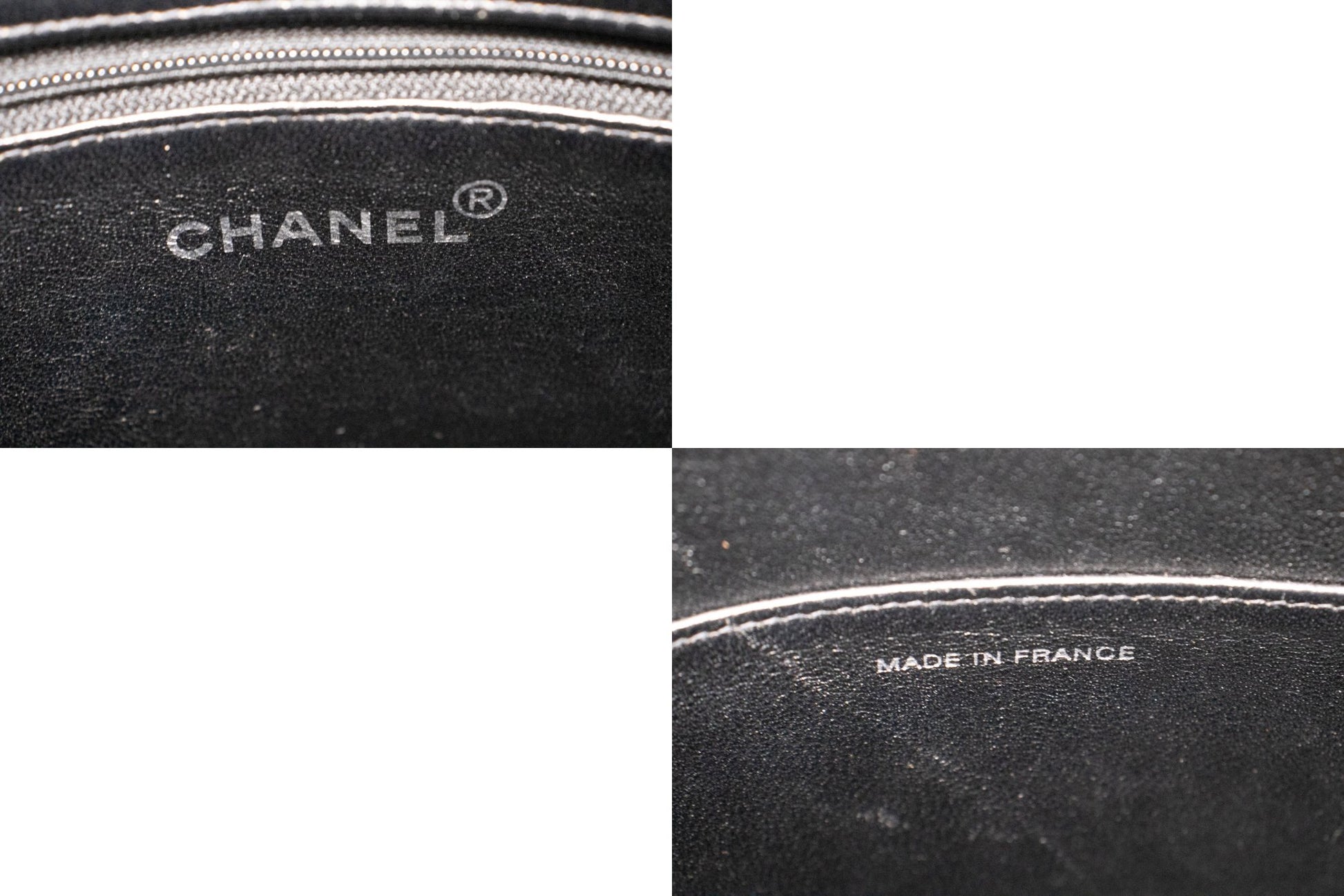 CHANEL Schultertasche aus silberner Medaillon-Caviar-Leder, Einkaufstasche, Schwarz, SV n42 hannari-shop