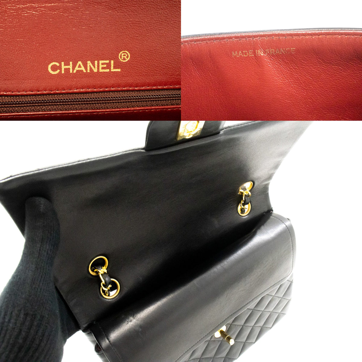 CHANEL Classic Double Flap Square Chain Shoulder Bag Black an8 hannari-shop