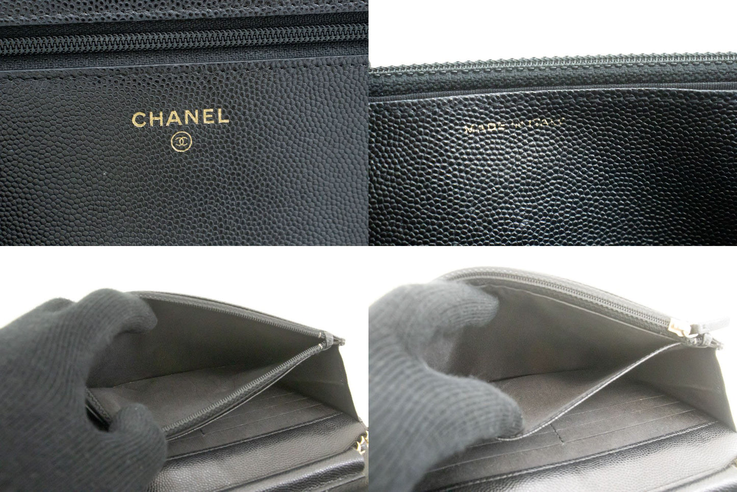 Portefeuille CHANEL Boy noir en veau grainé avec chaîne WOC sac à rabat p66 hannari-shop