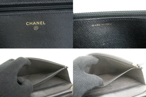 CHANEL Boy Black Grained Calfskin Wallet On Chain WOC Flap Bag p66 hannari-shop