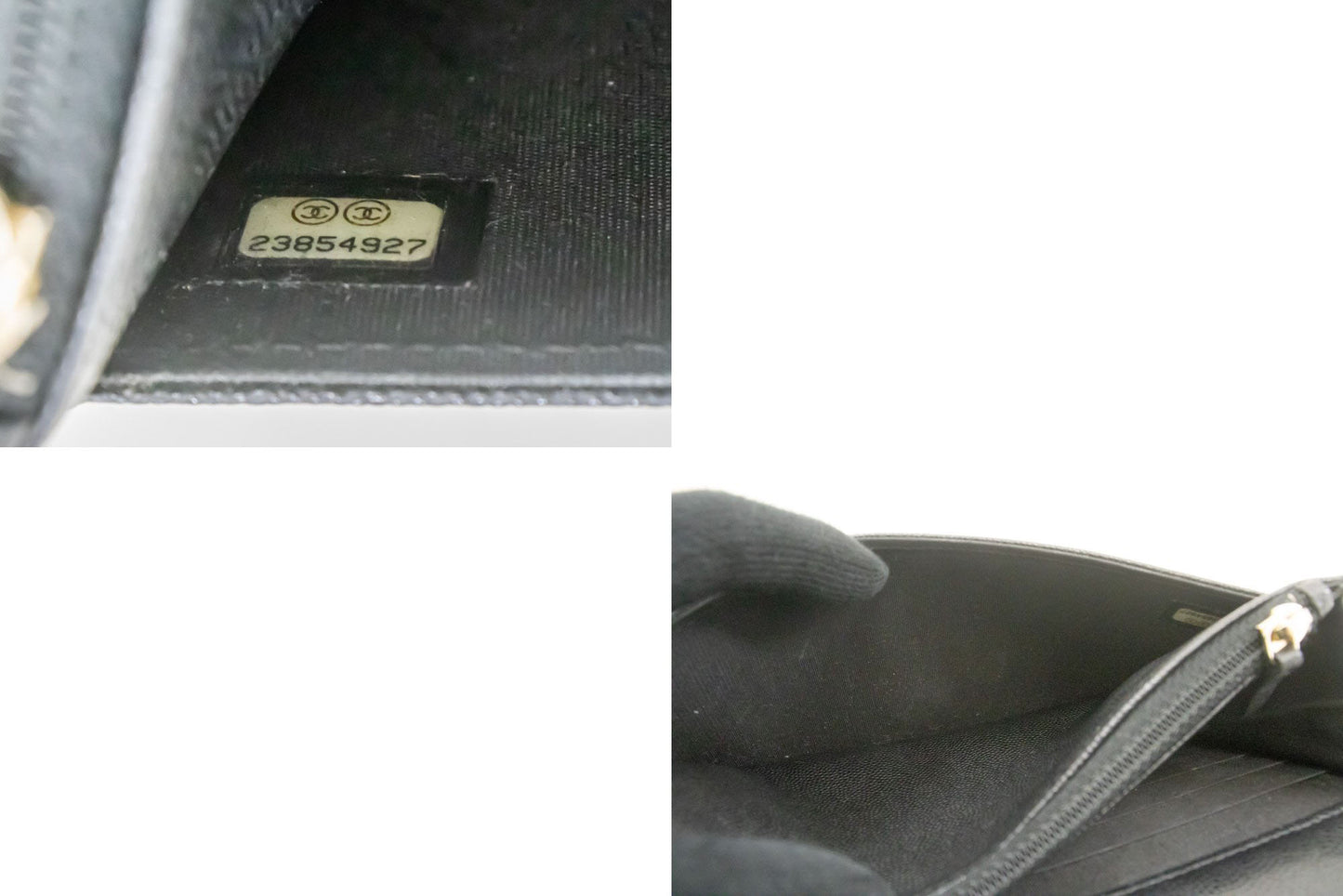 Portefeuille CHANEL Boy noir en veau grainé avec chaîne WOC sac à rabat p66 hannari-shop