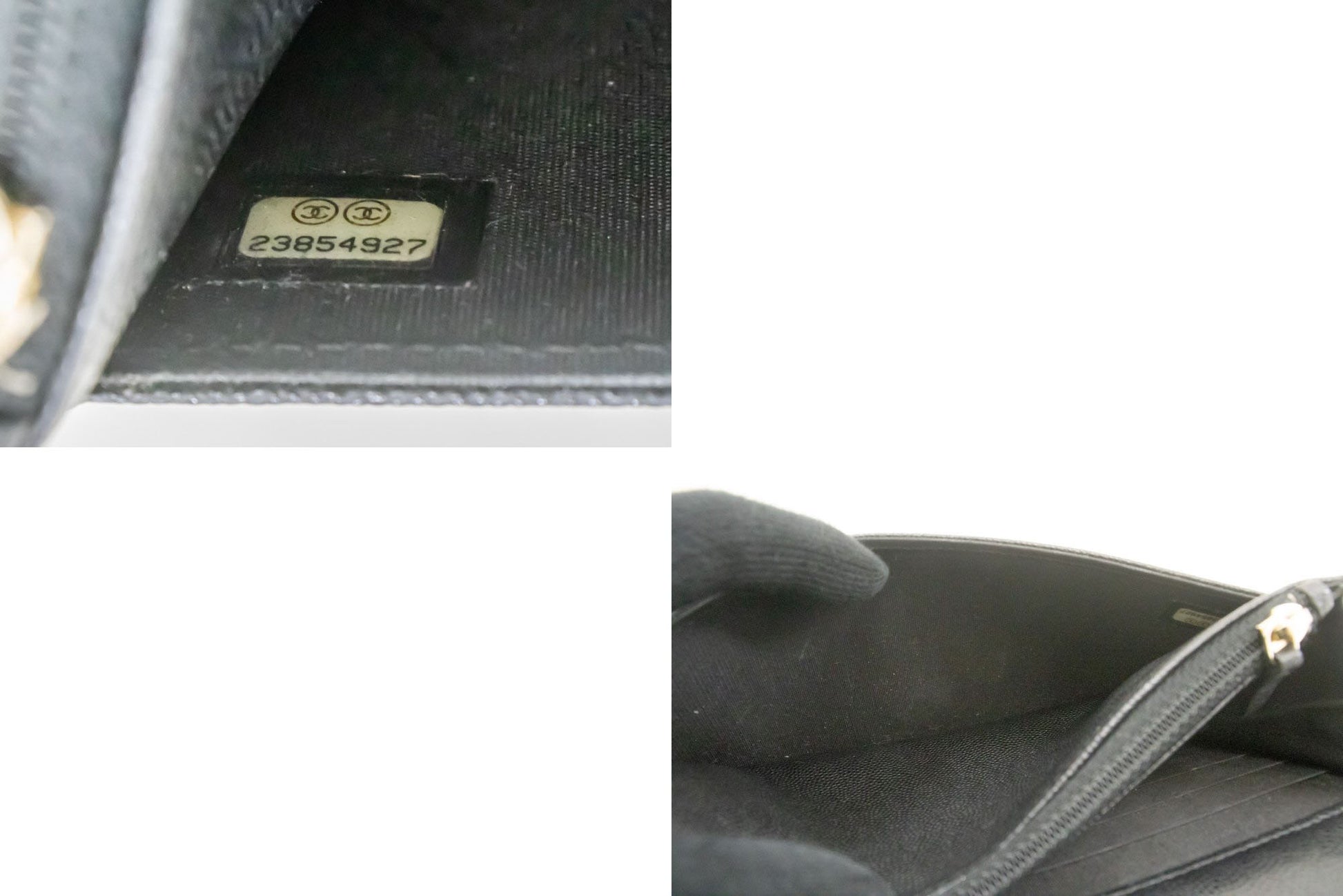 Portefeuille CHANEL Boy noir en veau grainé avec chaîne WOC sac à rabat p66 hannari-shop