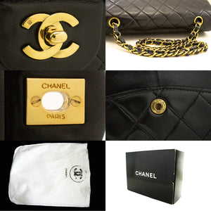 CHANEL Classic Double Flap 10" Chain Shoulder Bag Black Lambskin m94 hannari-shop