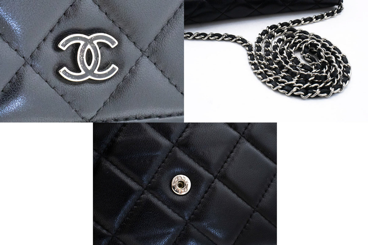 CHANEL Black Classic Wallet On Chain WOC Shoulder Bag Lambskin SV ap8 — hardware hannari-shop