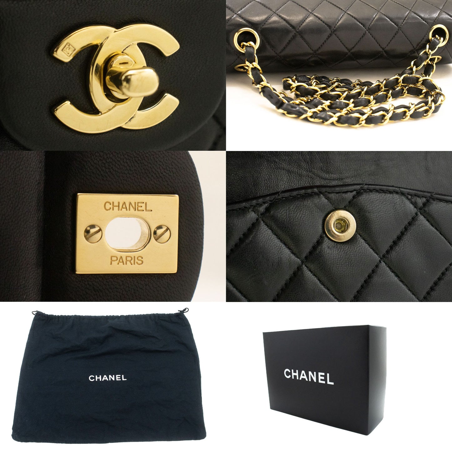 CHANEL Classic Double Flap 10" Chain Schoudertas Zwart Lamsleer ac9 hannari-shop