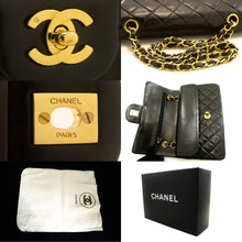 CHANEL Classic Double Flap 9" Chain Shoulder Bag Black Lambskin p56 hannari-shop