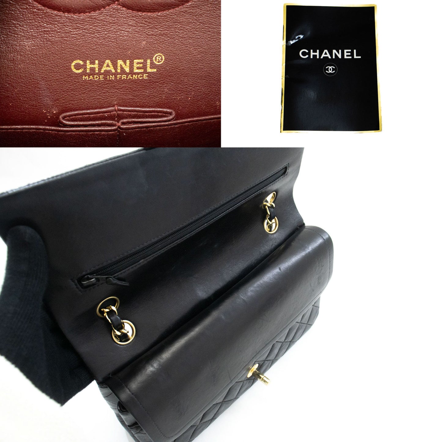 CHANEL Classic Double Flap 10" Chain Schoudertas Zwart Lamsleer ac9 hannari-shop
