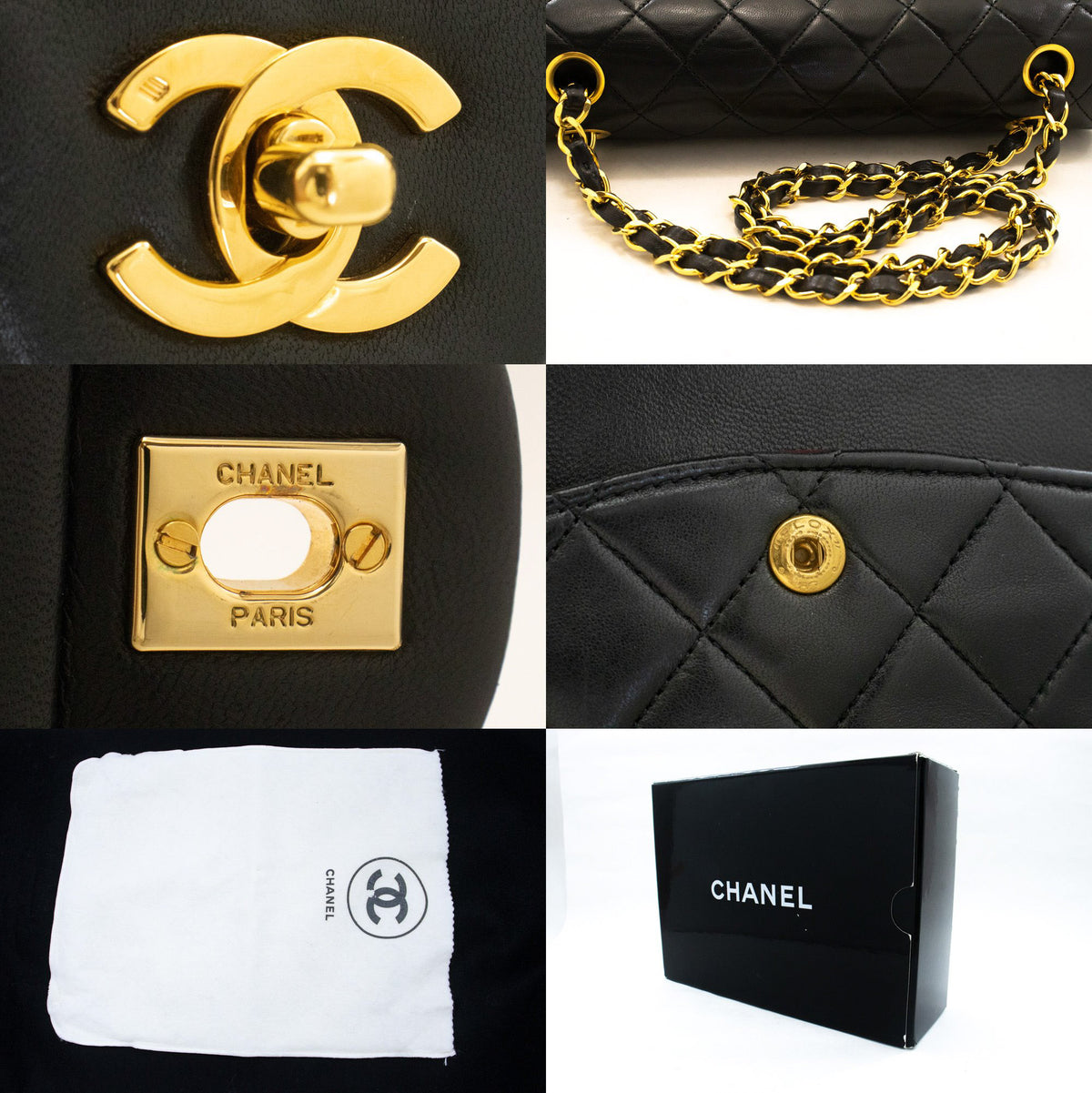CHANEL Classic Double Flap 10" Chain Shoulder Bag Black Lambskin ap6 — bijouterie hannari-shop