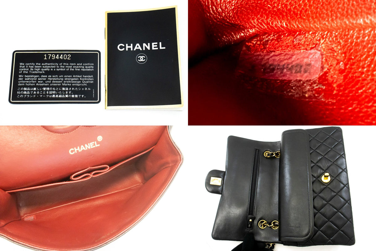 CHANEL Classic Double Flap 10" Chain Shoulder Bag Black Lambskin ap6 — numéro de série hannari-shop
