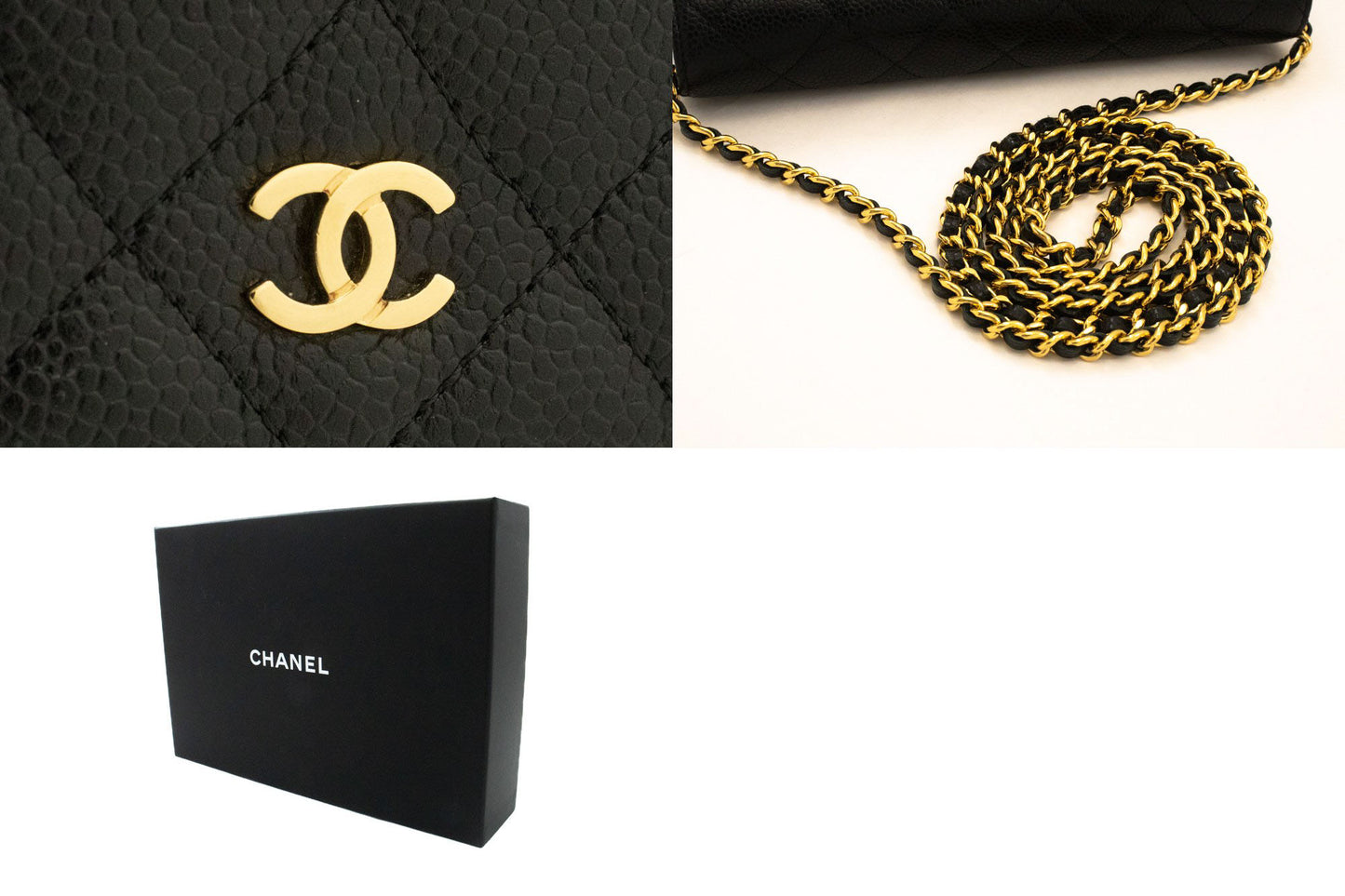 CHANEL Grained Calfskin Wallet On Chain WOC Black Shoulder Bag af8 hannari-shop