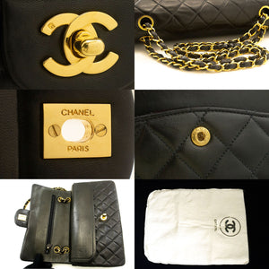 CHANEL Classic Double Flap 10" Chain Shoulder Bag Black Lambskin p20 hannari-shop