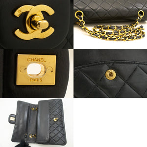 CHANEL Classic Double Flap 10" Chain Shoulder Bag Black Lambskin m48 hannari-shop