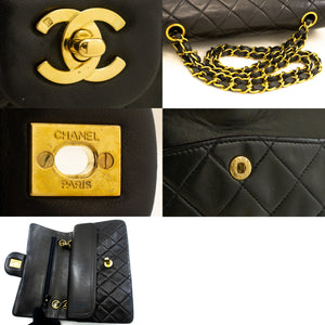 CHANEL Classic Double Flap 9" Chain Shoulder Bag Black Lambskin n95 hannari-shop