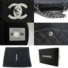 CHANEL Classic Double Flap 10" Silver Chain Shoulder Bag Black Lam n65 hannari-shop