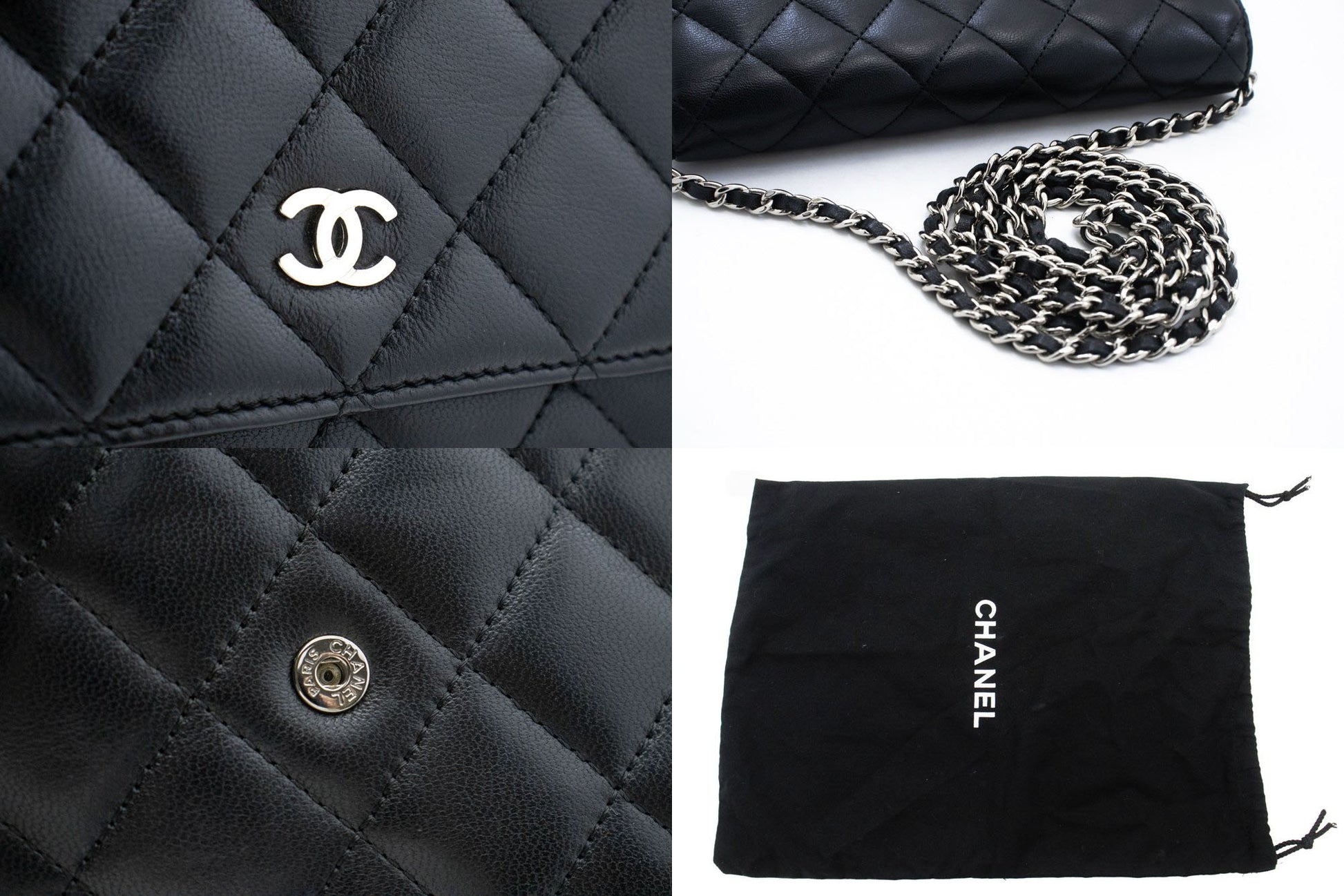 Sac à bandoulière CHANEL Black Classic Wallet On Chain WOC en agneau ab8 hannari-shop