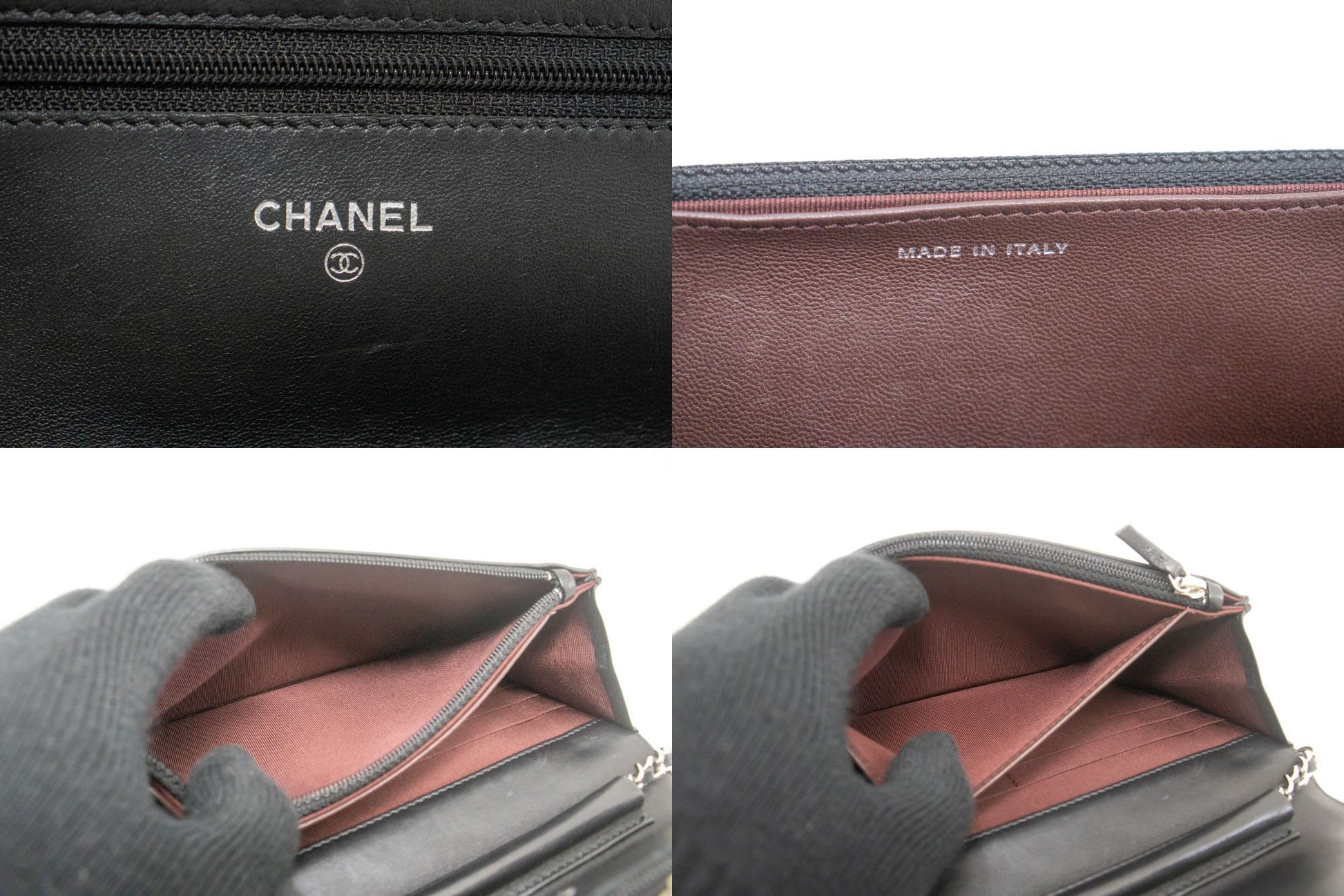 Sac à bandoulière CHANEL Black Classic Wallet On Chain WOC en agneau ab8 hannari-shop