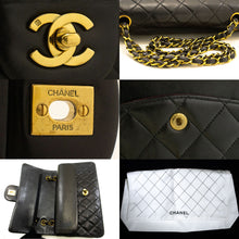 CHANEL Classic Double Flap 10" Chain Shoulder Bag Black Lambskin f91 hannari-shop