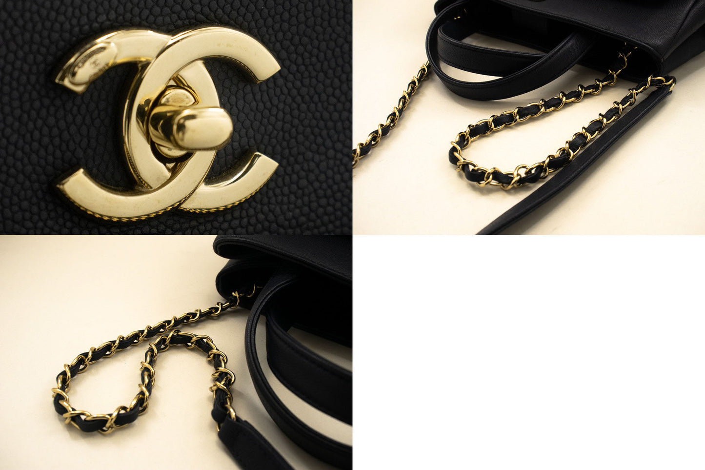 CHANEL Navy Gegranuleerd Kalfsleder Schoudertas Handtas Gewatteerd p44 hannari-shop