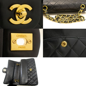 CHANEL Classic Double Flap 10" Chain Shoulder Bag Black Lambskin p09 hannari-shop