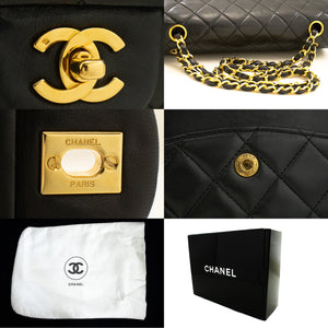 CHANEL Classic Double Flap 10" Chain Shoulder Bag Black Lambskin m95 hannari-shop