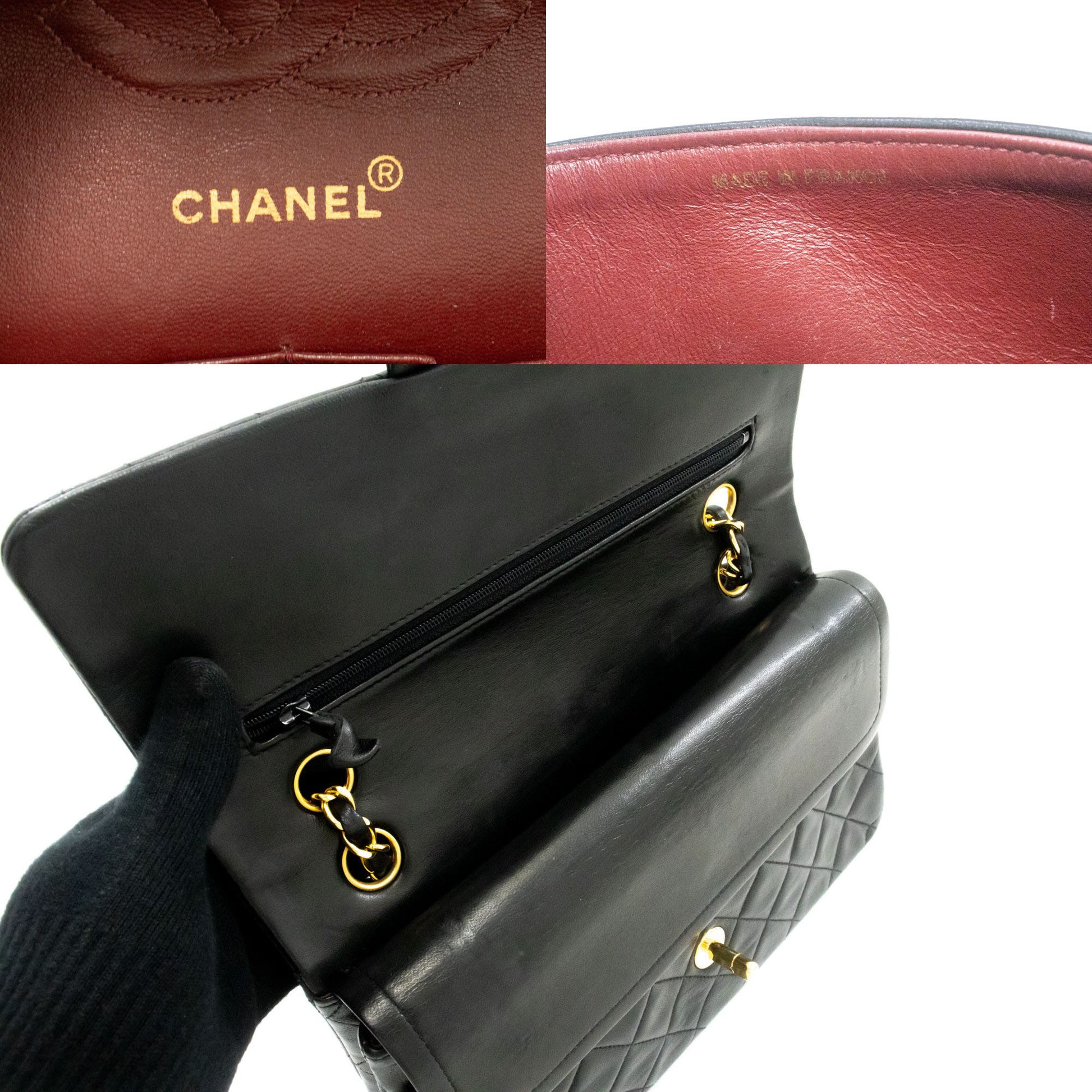 Sac à bandoulière CHANEL Classic Double Flap 10" en agneau noir avec chaîne ag1 hannari-shop
