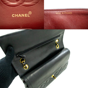 CHANEL Classic Double Flap 10" Chain Shoulder Bag Black Lambskin m95 hannari-shop