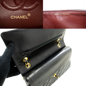 CHANEL Classic Double Flap 10" Chain Shoulder Bag Black Lambskin p09 hannari-shop