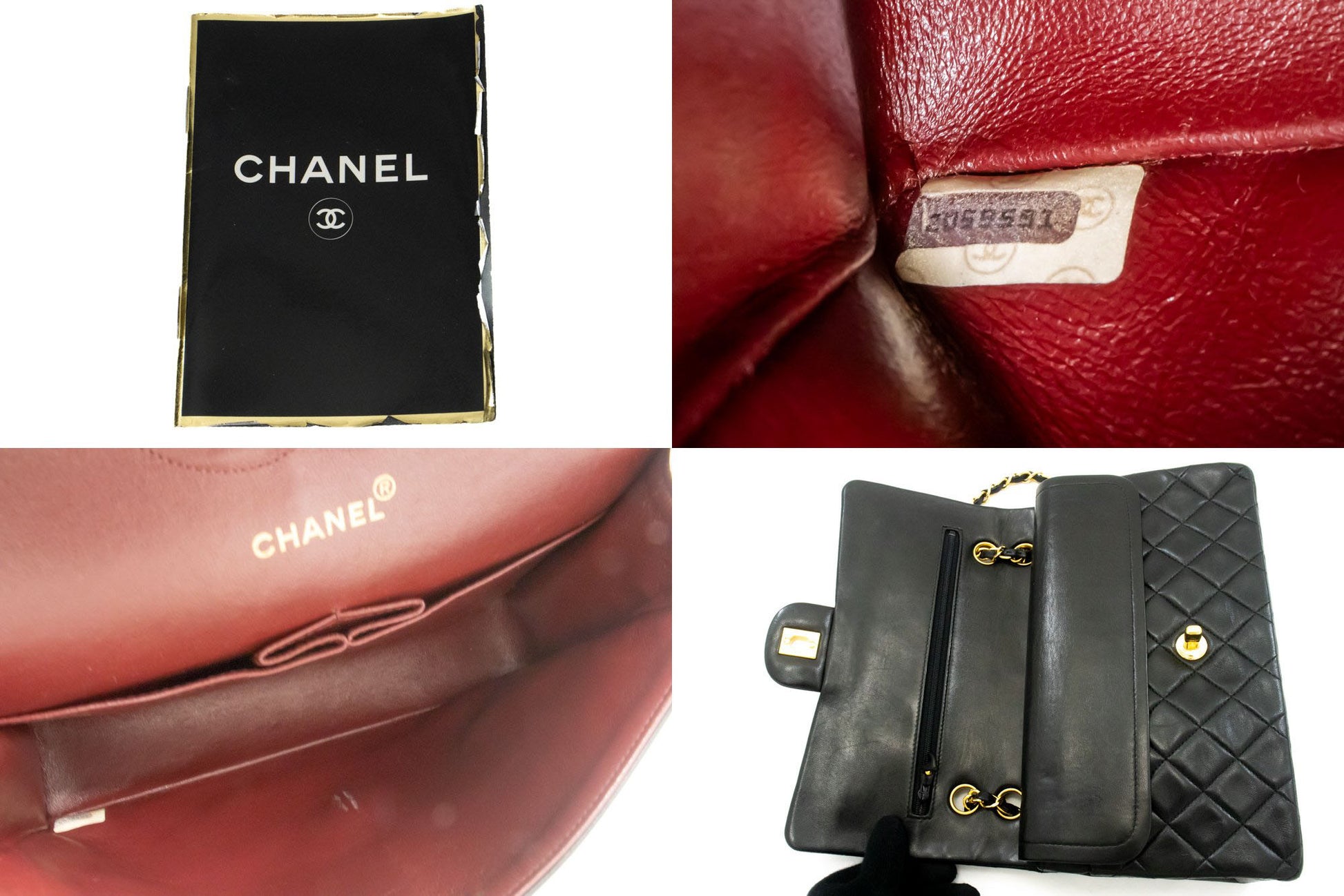 Sac à bandoulière CHANEL Classic Double Flap 10" en agneau noir avec chaîne ag1 hannari-shop