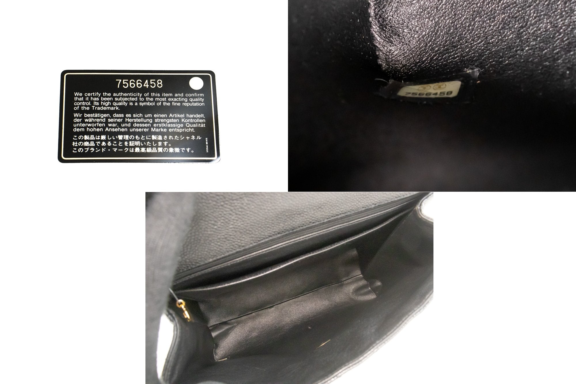 CHANEL Caviar Handbag Top Handle Bag Kelly Black Flap Leather Gold
