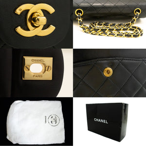 CHANEL Classic Double Flap 9" Chain Shoulder Bag Black Lambskin m87 hannari-shop