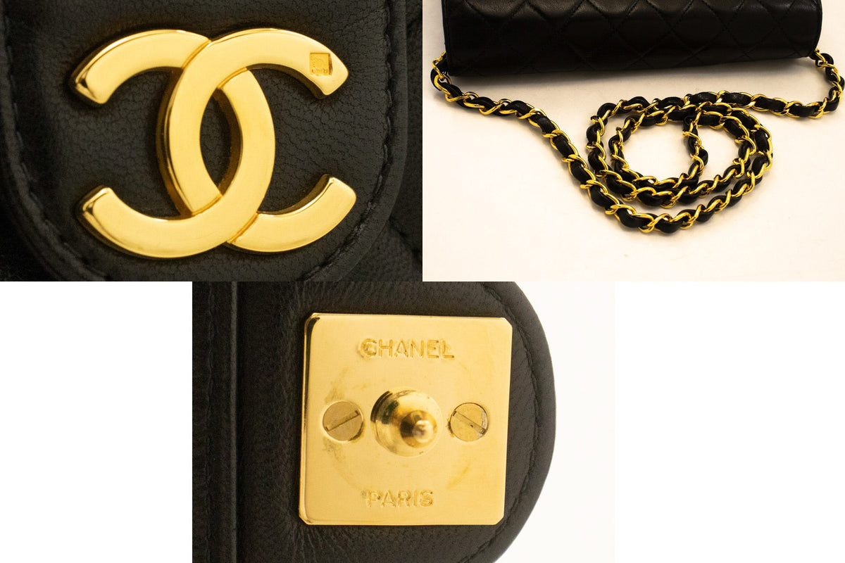 CHANEL Small Chain Shoulder Bag Clutch Black Quilted Flap Lambskin ap4 — hardware hannari-shop