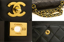 CHANEL Classic Double Flap 10" Chain Shoulder Bag Black Lambskin n99 hannari-shop