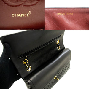 CHANEL Classic Double Flap 10" Chain Shoulder Bag Black Lambskin p84 hannari-shop