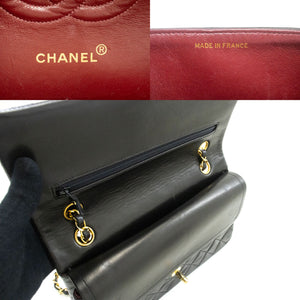 CHANEL Classic Double Flap 10" Chain Shoulder Bag Black Lambskin n99 hannari-shop