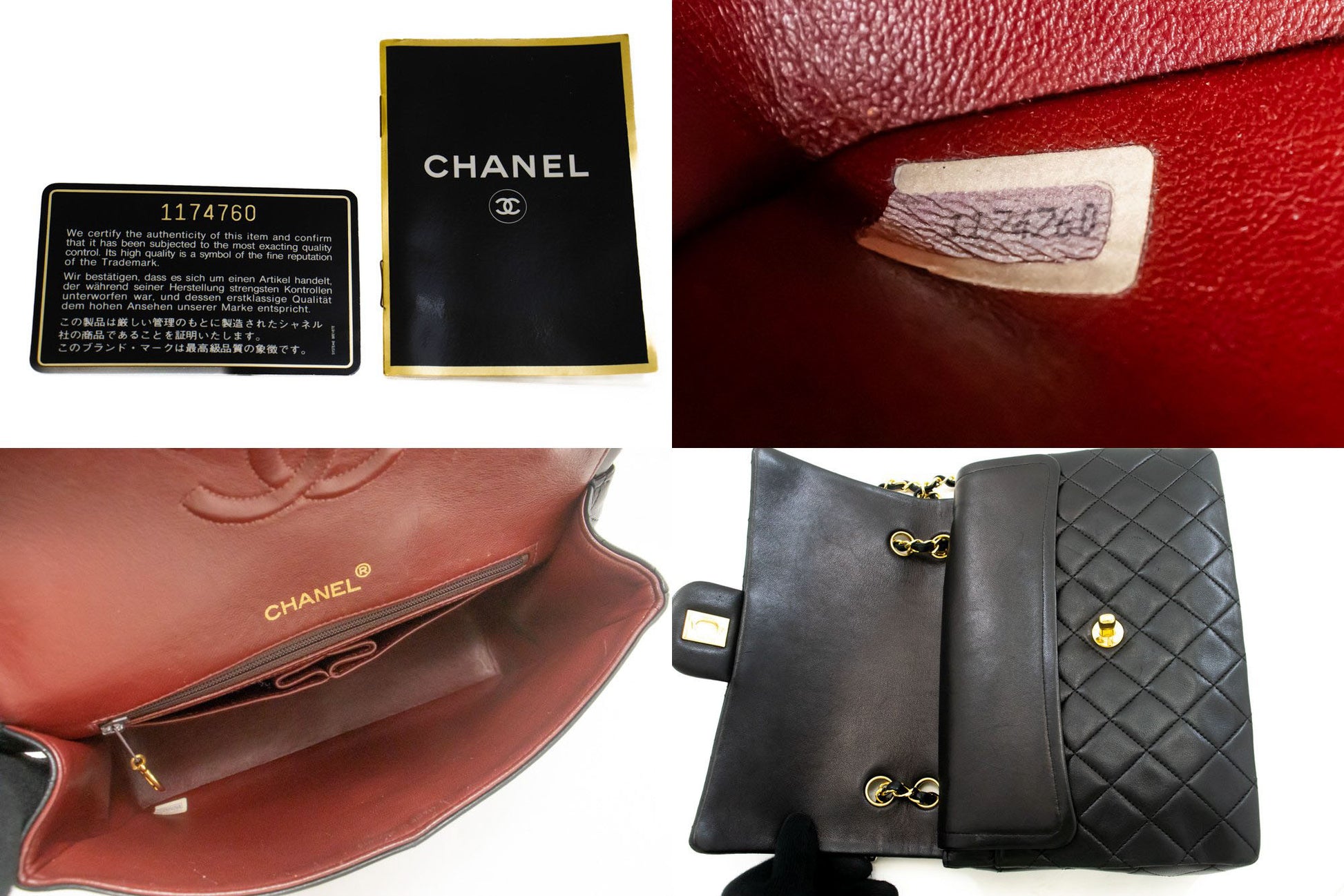 Sac à bandoulière carré CHANEL Classic Double Flap en agneau noir ad1 hannari-shop