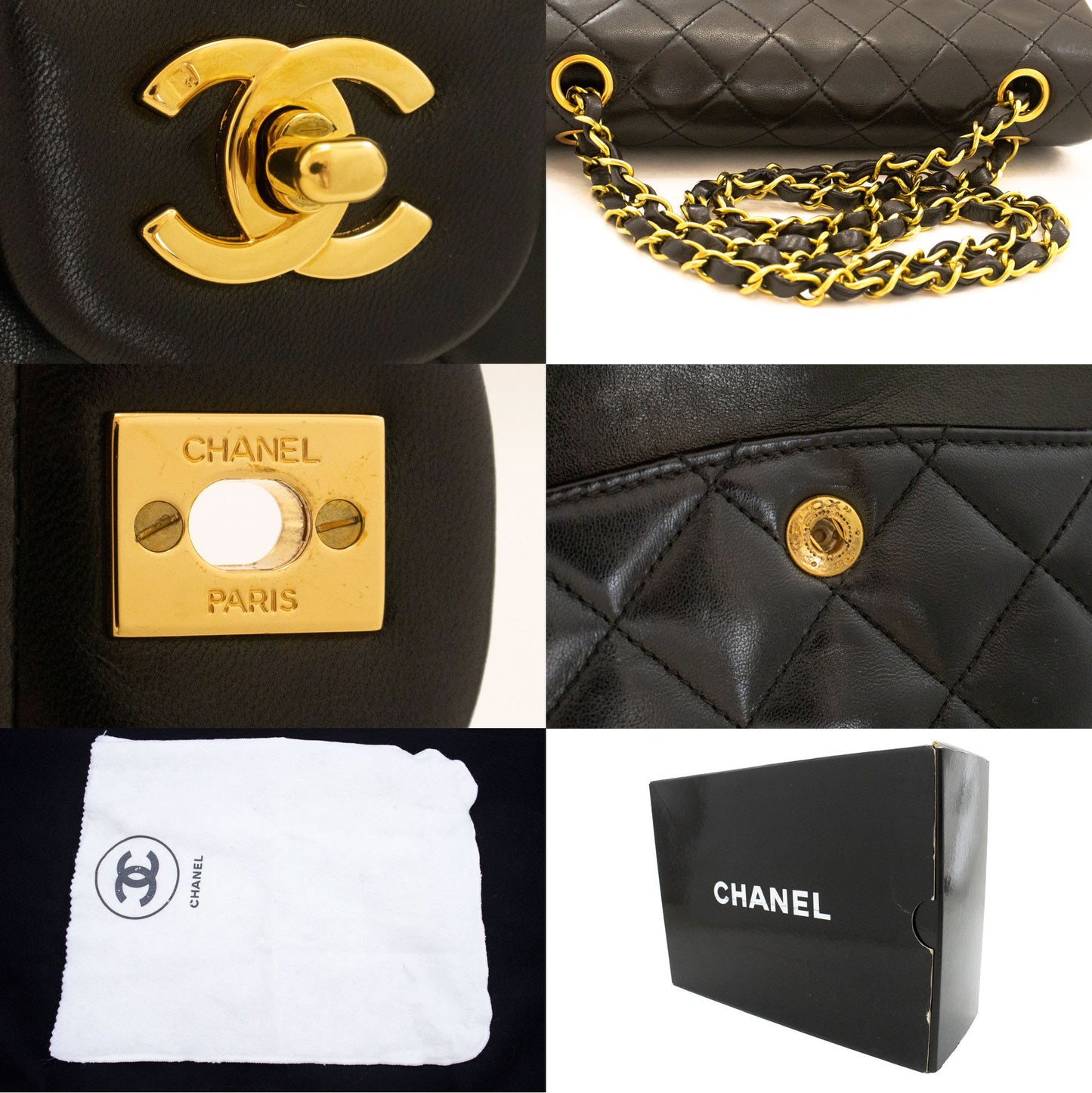 CHANEL Classic Double Flap 9" Chain Shoulder Bag Black Lambskin ai4 hannari-shop
