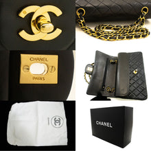 CHANEL Classic Double Flap 10" Chain Shoulder Bag Black Lambskin p61 hannari-shop