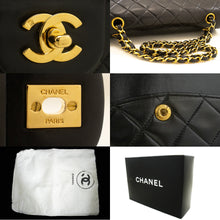 CHANEL Classic Double Flap 10" Chain Shoulder Bag Black Lambskin p32 hannari-shop