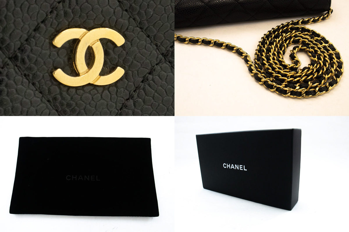 CHANEL جلد العجل المحبب Wallet On Chain WOC حقيبة كتف سوداء ap1 — القطع المعدنية hannari-shop