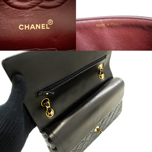 CHANEL Classic Double Flap 10" Chain Shoulder Bag Black Lambskin p32 hannari-shop