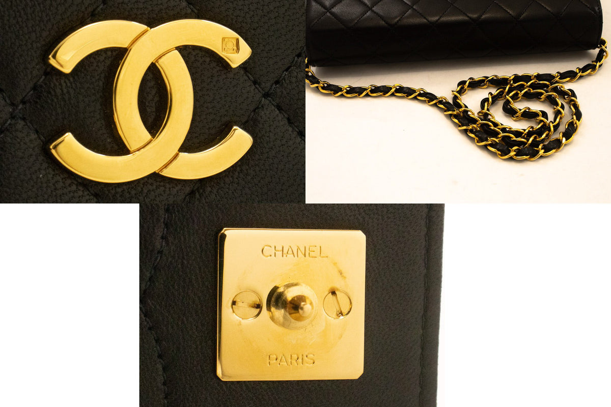 CHANEL Full Flap Chain Shoulder Bag Clutch Black Quilted Lambskin ao5 — hardware hannari-shop