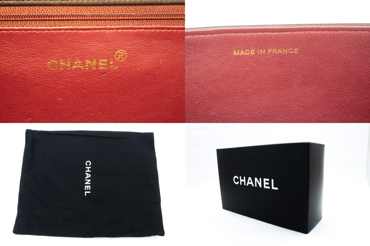 CHANEL Full Flap Chain Shoulder Bag Clutch Black Quilted Lambskin ao5 — interior CHANEL logo hannari-shop