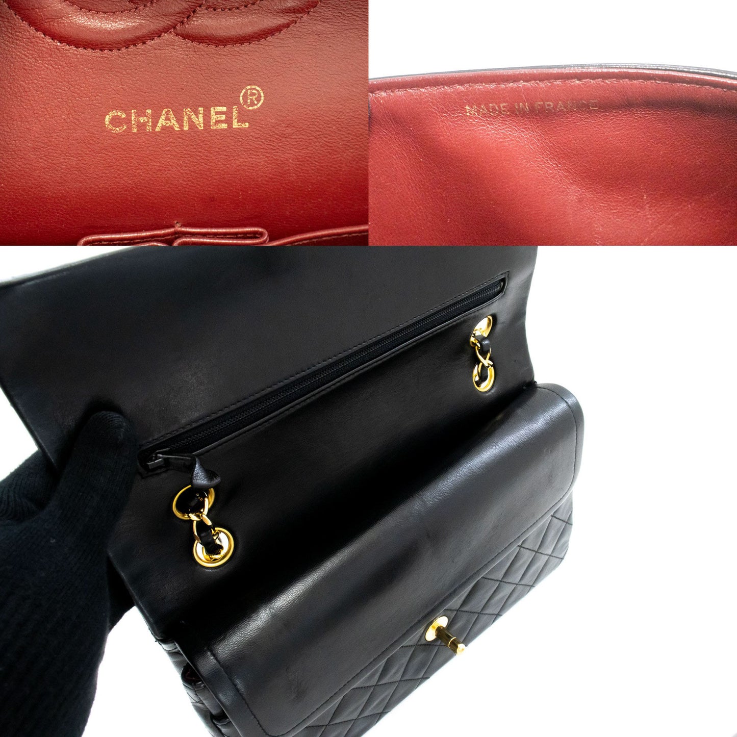 Sac à bandoulière CHANEL Classic Double Flap 10" en agneau noir avec chaîne ah7 hannari-shop