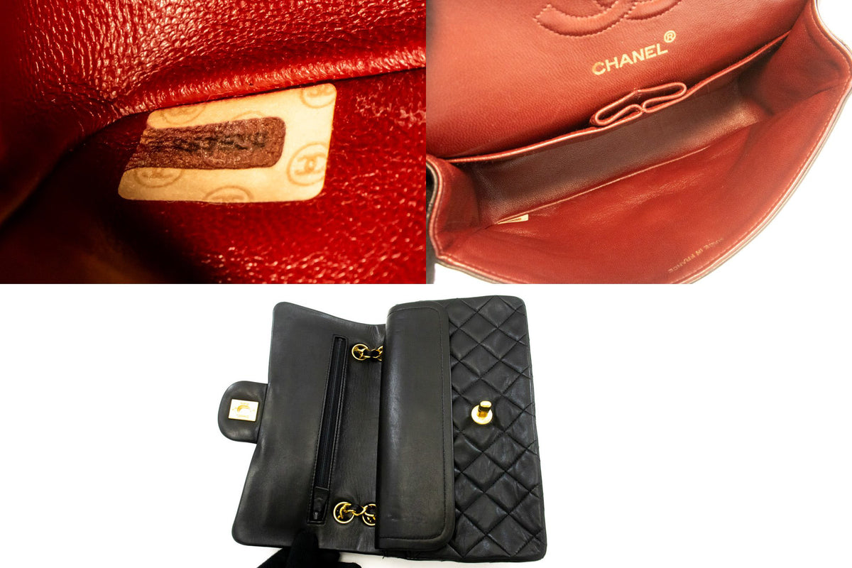 CHANEL Classic Double Flap 9" Chain Shoulder Bag Black Lambskin ap2 — serial number hannari-shop
