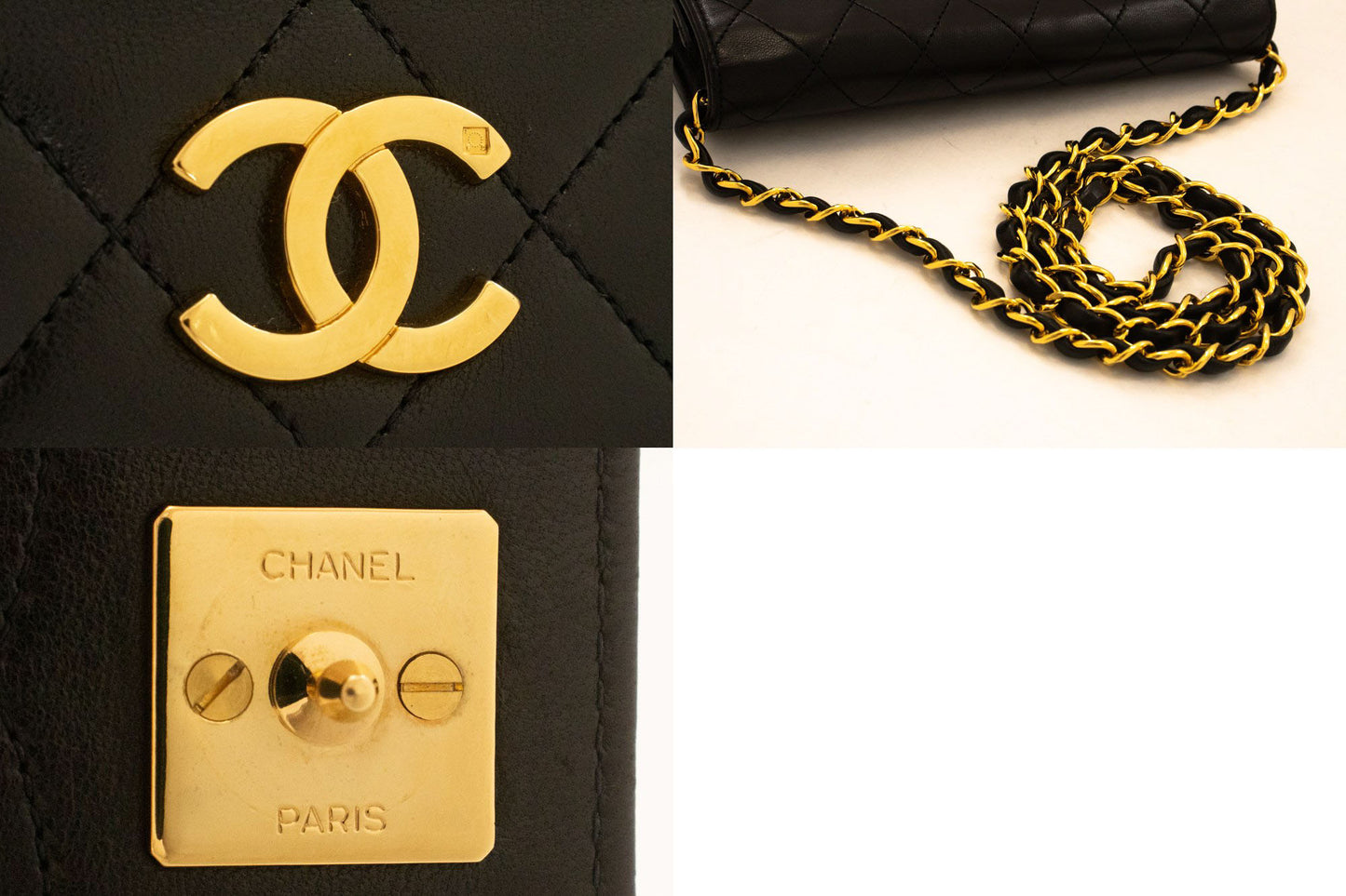 CHANEL Full Flap Small Chain Shoulder Bag Clutch Black Quilted aj2 hannari-shop