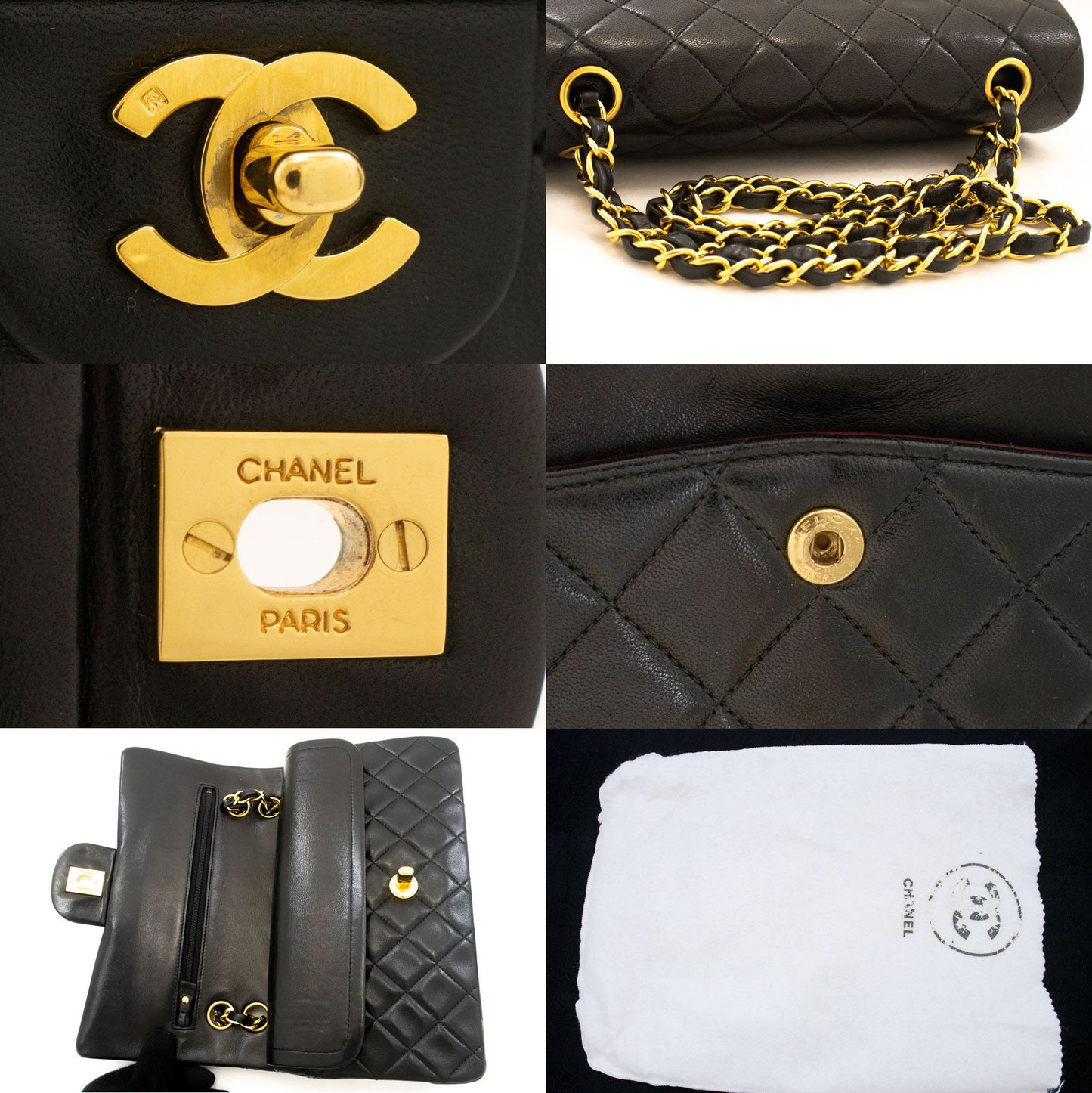 Borsa a spalla CHANEL Classic Double Flap 9" con catena in pelle di agnello nera aj4 hannari-shop