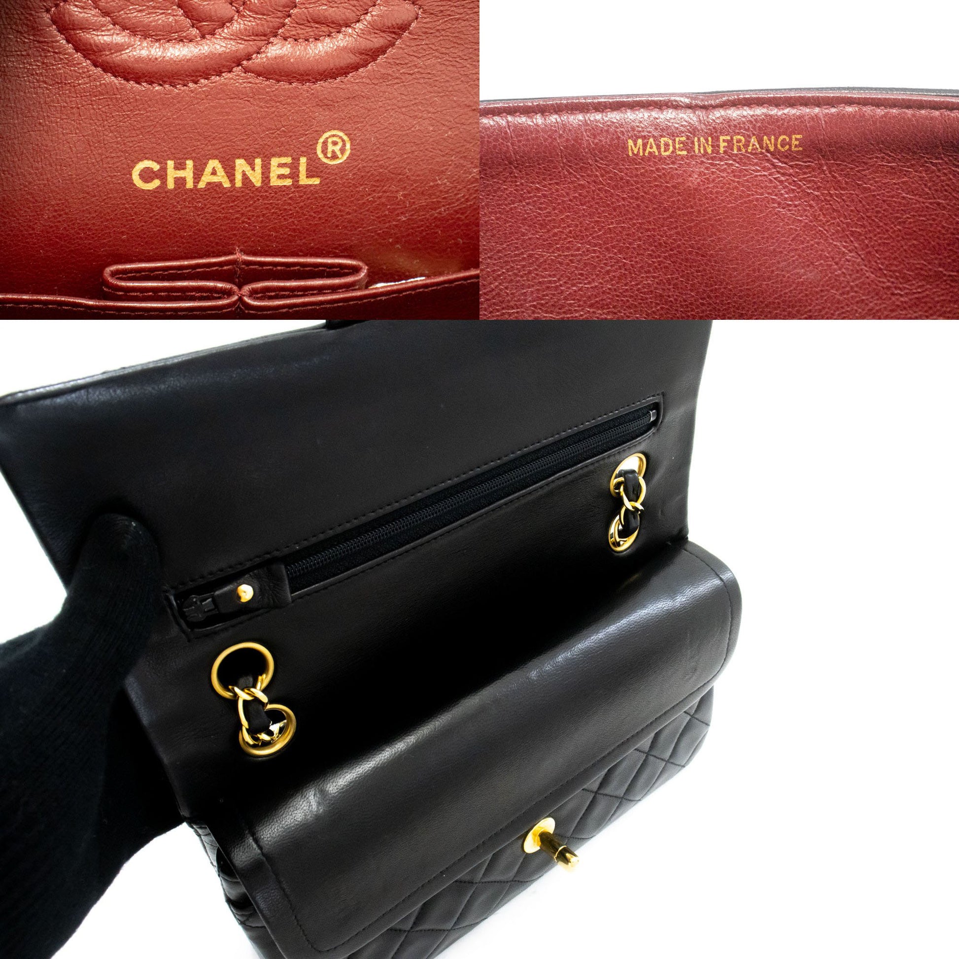 Borsa a spalla CHANEL Classic Double Flap 9" con catena in pelle di agnello nera aj4 hannari-shop