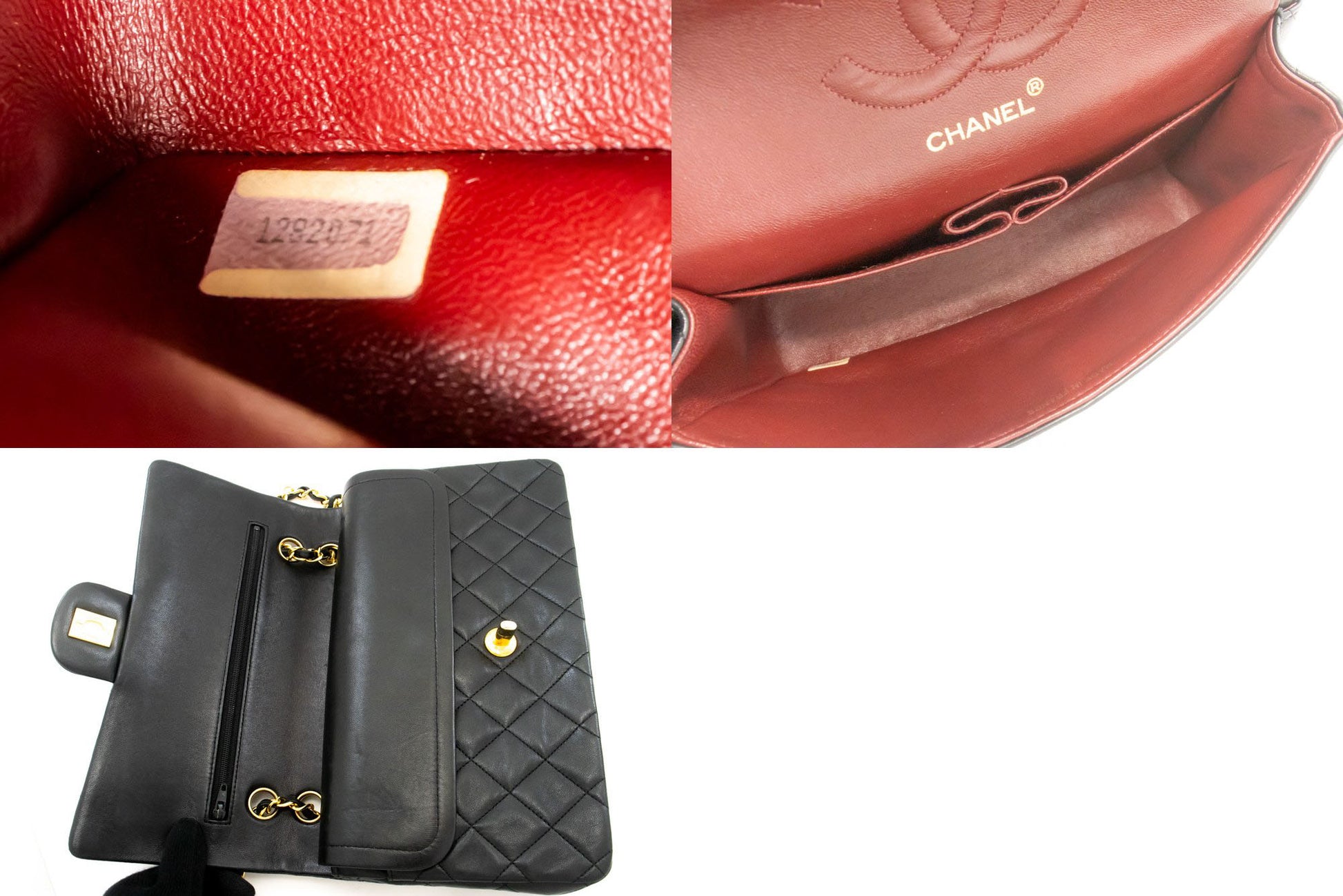 CHANEL Classic Double Flap 10" Chain Shoulder Bag Black Lambskin aj5 hannari-shop