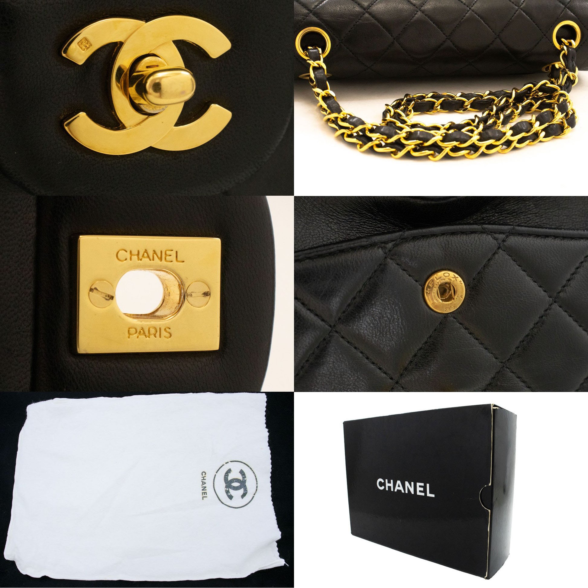 CHANEL Classic Double Flap 9" skuldertaske med kæde i sort lammeskind aj7 hannari-shop